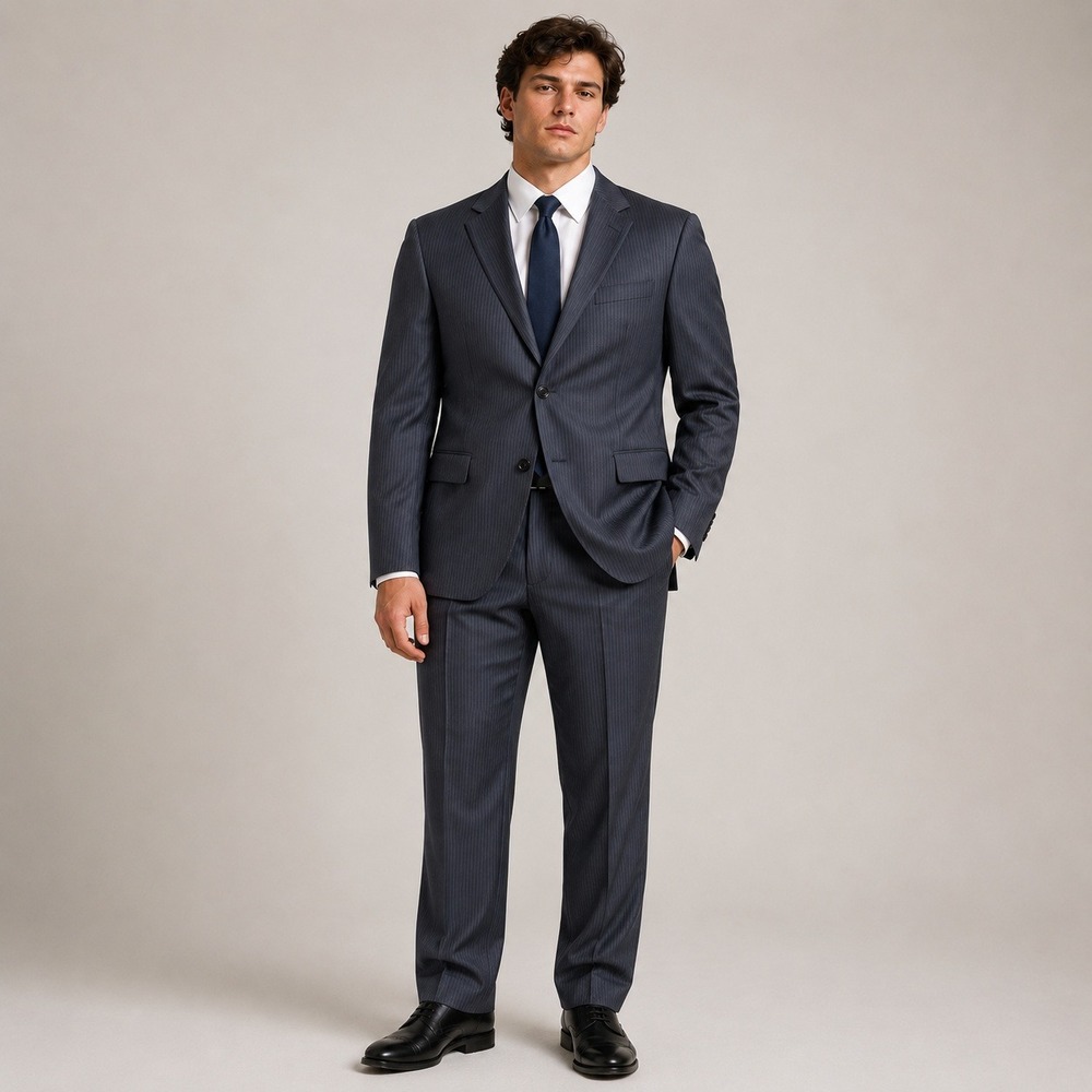 Kenneth Cole New York Mens 42R W36 Charcoal Pinstripe 100% Wool Suit W36